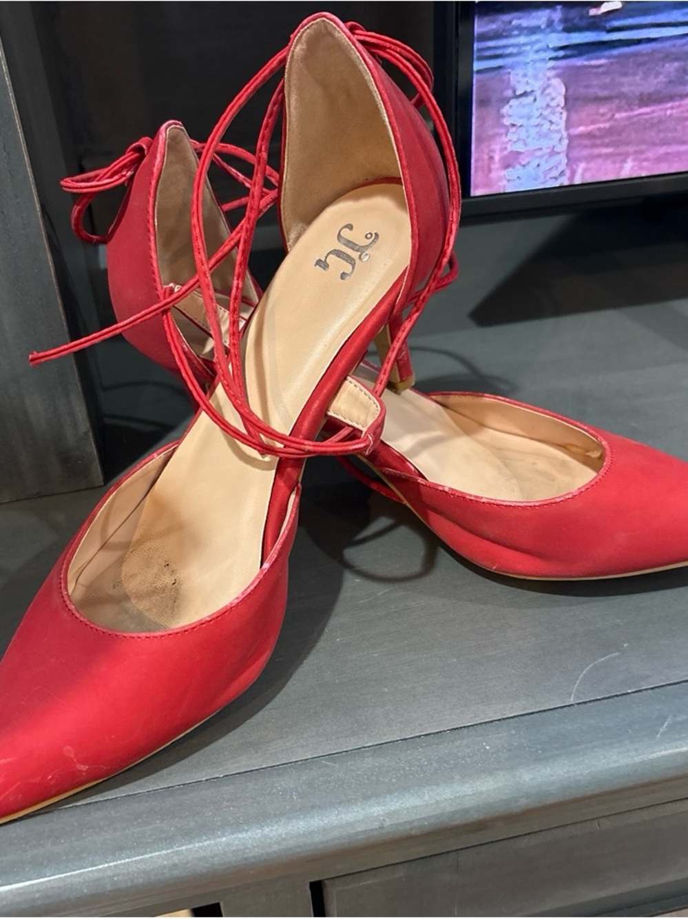 Women’s Red Ankle-Tie Heels by Unknown Brand